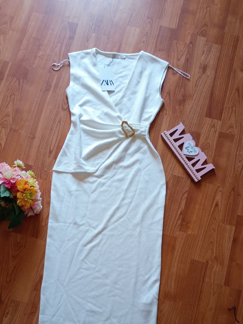 Zara Cream Maxi Dress with Buckle Detail